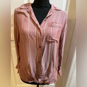 American Eagle-NWT- Mauve-Size XS- Long Sleeve Button Down-Front Tie -Oversized